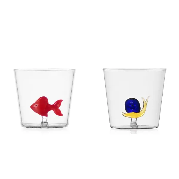 Set of 2 Animal-themed Glasses: Goldfish and Turtle, Animal Farm by Ichendorf Milano