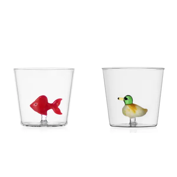 Set of 2 Animal-themed Glasses: Goldfish and Turtle, Animal Farm by Ichendorf Milano