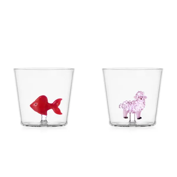 Set of 2 Animal-themed Glasses: Goldfish and Turtle, Animal Farm by Ichendorf Milano