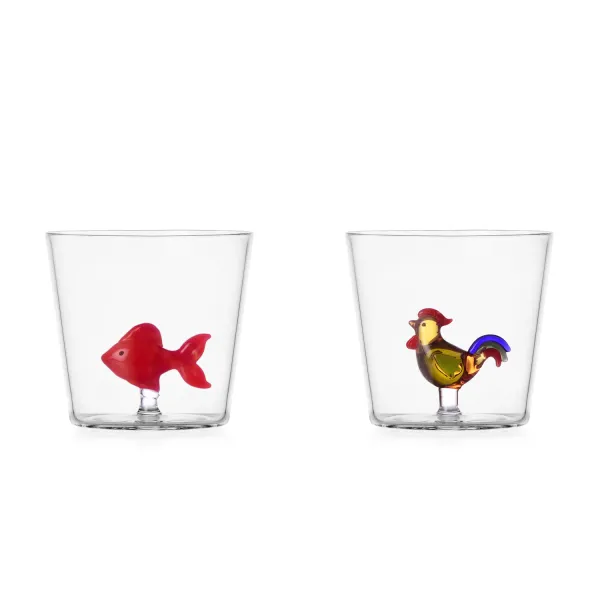 Set of 2 Animal-themed Glasses: Goldfish and Turtle, Animal Farm by Ichendorf Milano