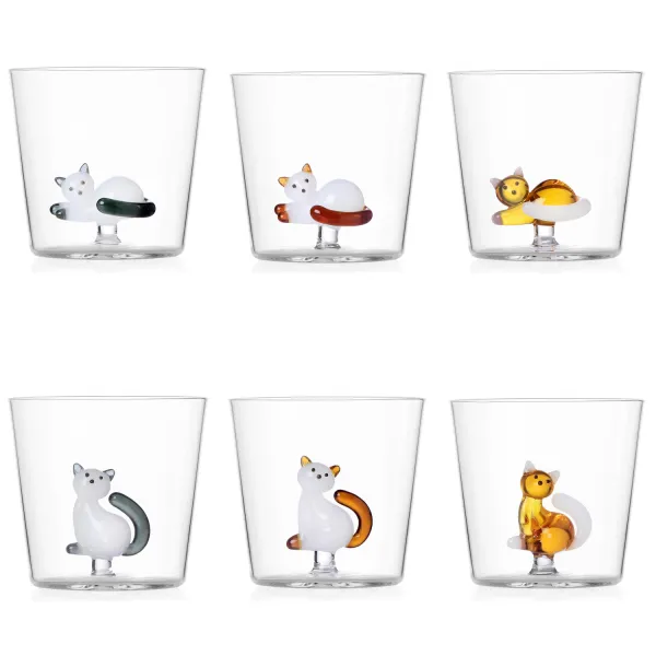 Set of 6 Tabby Cats Glasses by Ichendorf Milano