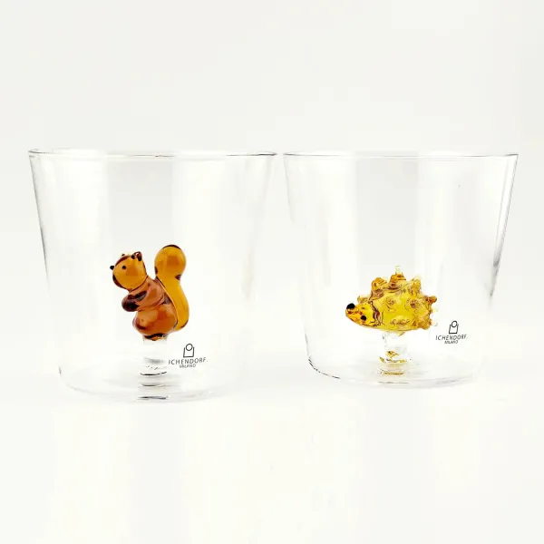 Set of 2 Animal-themed Glasses: Squirrel and Hedgehog, Animal Farm by Ichendorf Milano