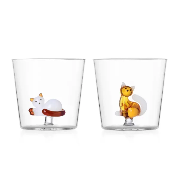 Tumbler Tabby Cat Set 2 Bicchieri gatti bianco sdraiato e ambra seduto by Ichendorf
