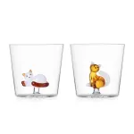 Tabby Cat Tumbler Set: 2 Glasses—Lying White Cat and Sitting Amber Cat by Ichendorf