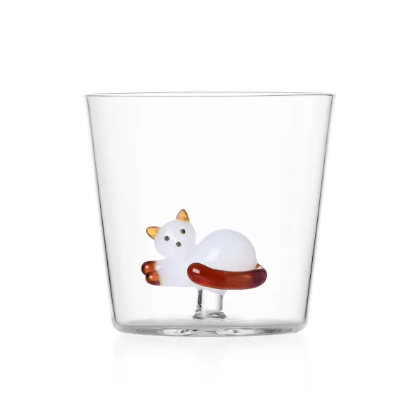 Tabby Cat Tumbler Set: 2 Glasses—Lying White Cat and Sitting Amber Cat by Ichendorf