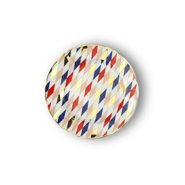 Quadri Set of 2 Multicolored Decal Dessert Plates with Gold Details by Bitossi Home