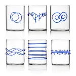 Decò Blue Set of 6 Glass Tumblers with Assorted Decorations by Ichendorf