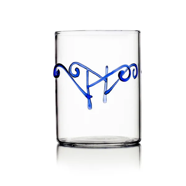Decò Blue Set of 6 Glass Tumblers with Assorted Decorations by Ichendorf