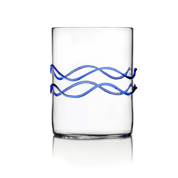 Decò Blue Set of 6 Glass Tumblers with Assorted Decorations by Ichendorf