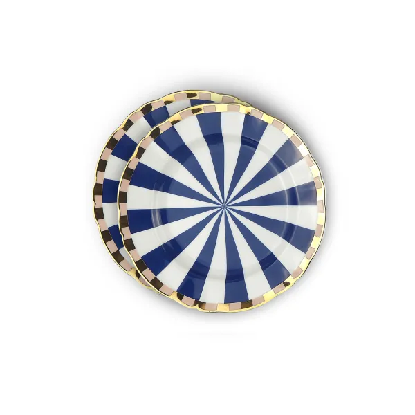 Fortuna Set of 2 Multicolored Decal Dessert Plates with Gold Details by Bitossi Home