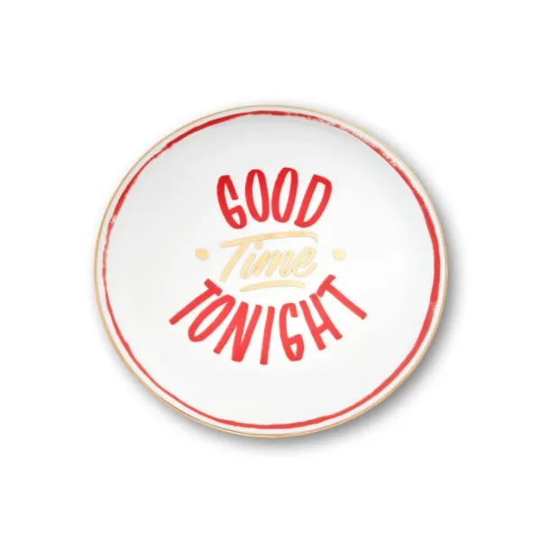Good Time Tonight Piatto Pizza Set da 2 Con Scritta e Dettagli Oro 32cm Bitossi Home