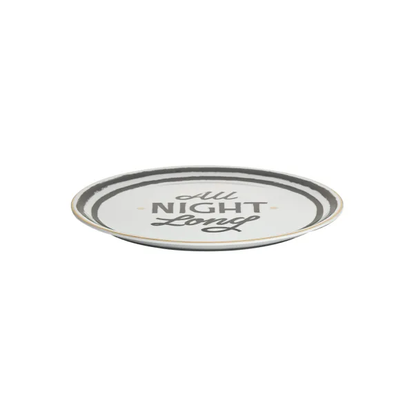 All Night Long Set of 2 Pizza Plates with Lettering and Gold Accents, 32 cm, Bitossi Home