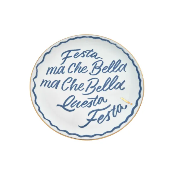 Set of 4 The Club Pizza Plates with Gold Lettering and Details, 32 cm, Bitossi Home