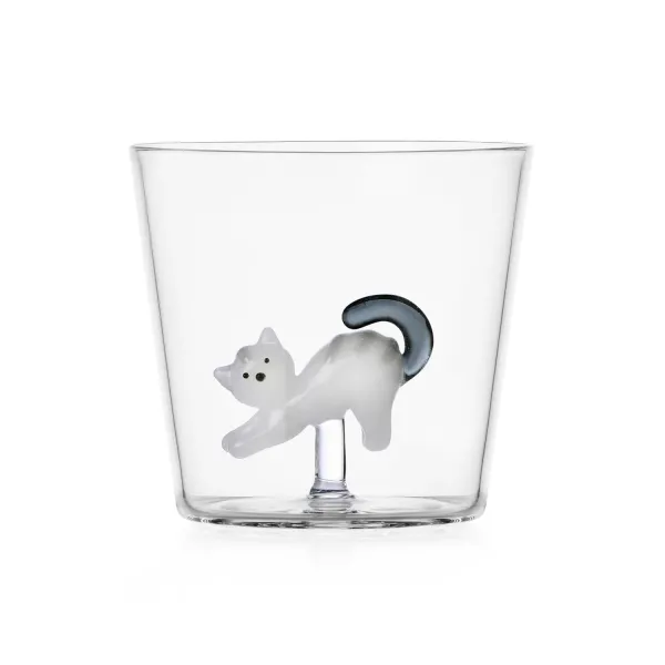 Bicchiere Gatto Bianco con Strisce Grigie Tabby Cat Tumbler by Ichendorf