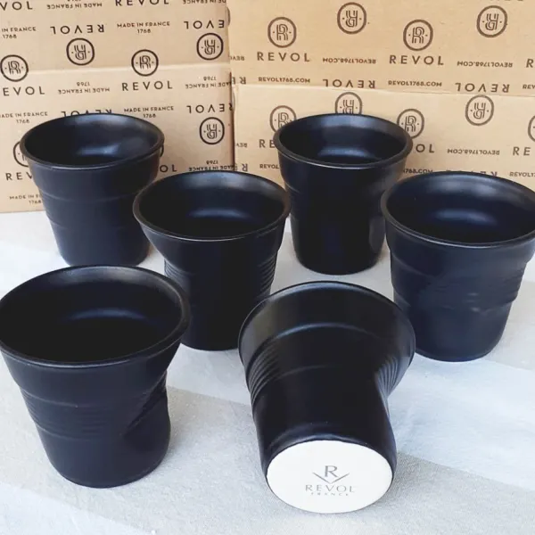 Froissé Espresso Tumbler, 8 cl, black satin-finished crushed cup by Revol