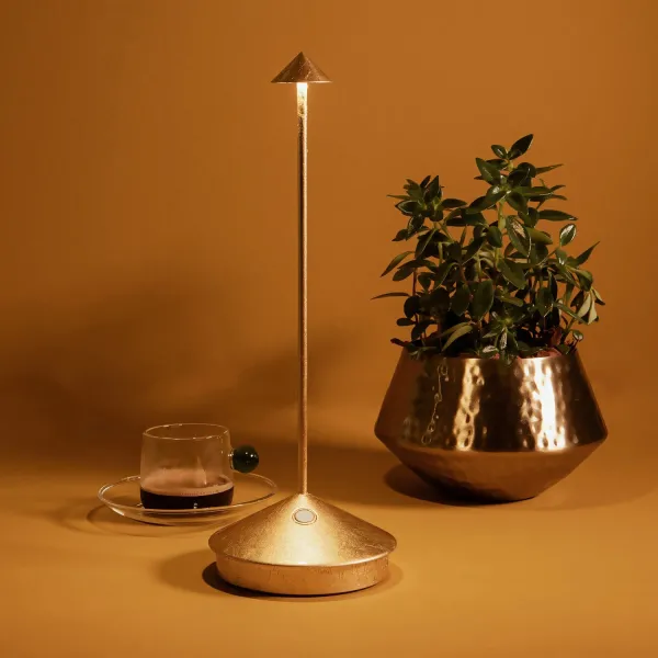 Zafferano Pina – Lampada da Tavolo Ricaricabile Lampes-à-porter Foglia color Oro