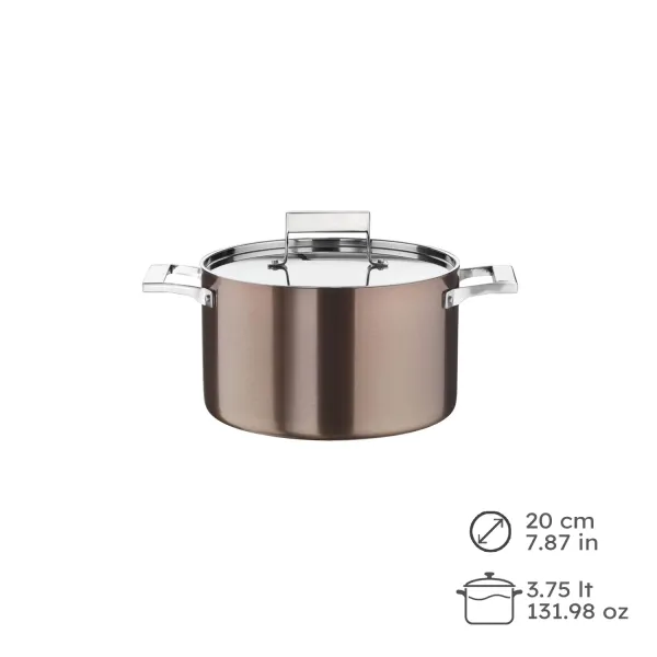 Pinti Century Deep Trimetal Saucepan with Lid, 20cm in diameter, Made in Italy