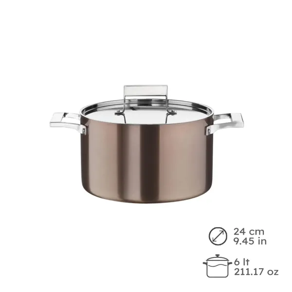 Pinti Century Deep Trimetal Saucepan with Lid, 24cm, Made in Italy