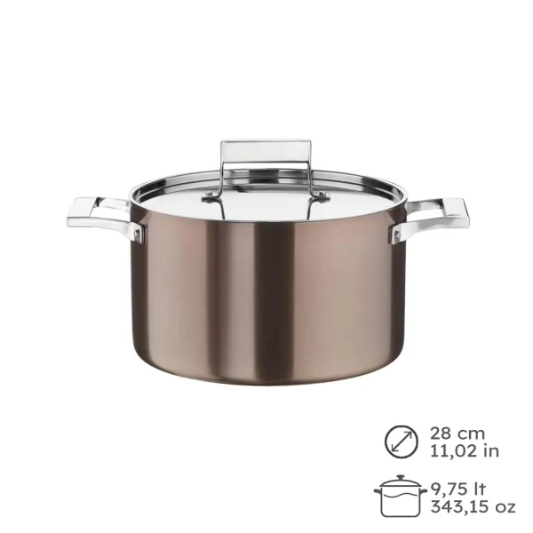 Pinti Century Deep Trimetal Saucepan with Lid, 28cm, Made in Italy