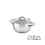 Mepra 1950 Deep Saucepan with 2 Handles, 22 cm, 4 litres, Stainless Steel with Lid