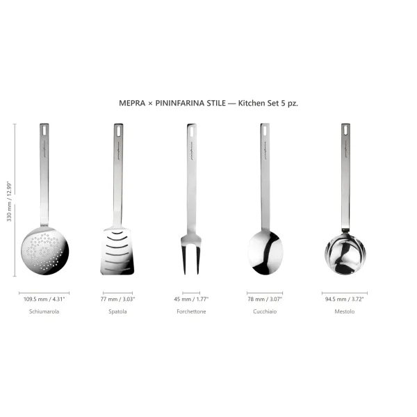 5-Piece Kitchen Set with Hook by Mepra × Pininfarina STILE — Polished Stainless Steel