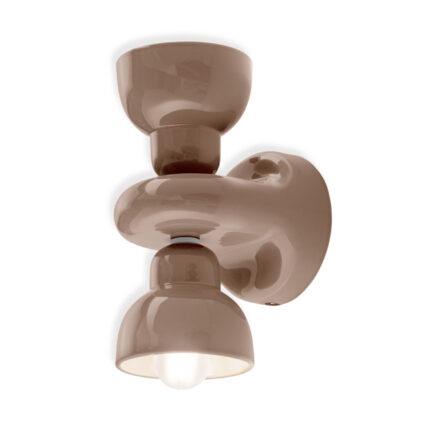 Applique da parete color moka con 2 luci Berimbau di Ferroluce