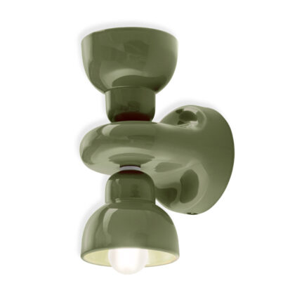 Applique da parete verde salvia con 2 luci Berimbau di Ferroluce