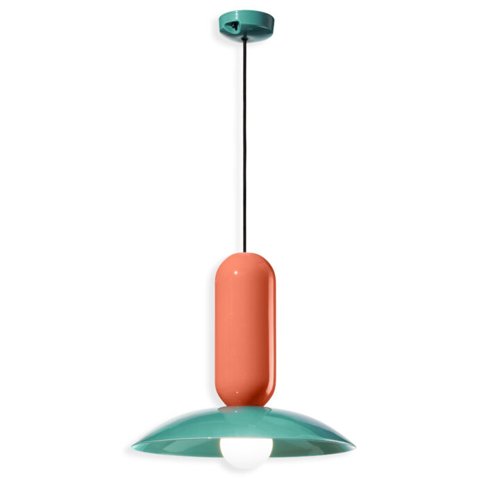 Lampada A Sospensione Turchese E Arancio Pau Di Ferroluce