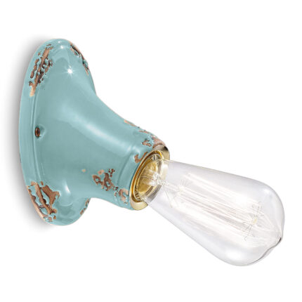Applique da parete in ceramica azzurra Vintage Retro di Ferroluce