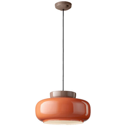 Lampada a sospensione marrone e arancio in ceramica Maracana di Ferroluce