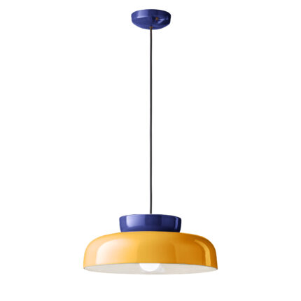 Lampada a sospensione blu e giallo in ceramica Maracana di Ferroluce
