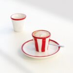 Righe Bicchierino Rosso Piattino Fatto A Mano Zafferano 1