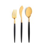 Goa Gold Fish Fork Knife Spoon Black Cutlery Set By Cutipol