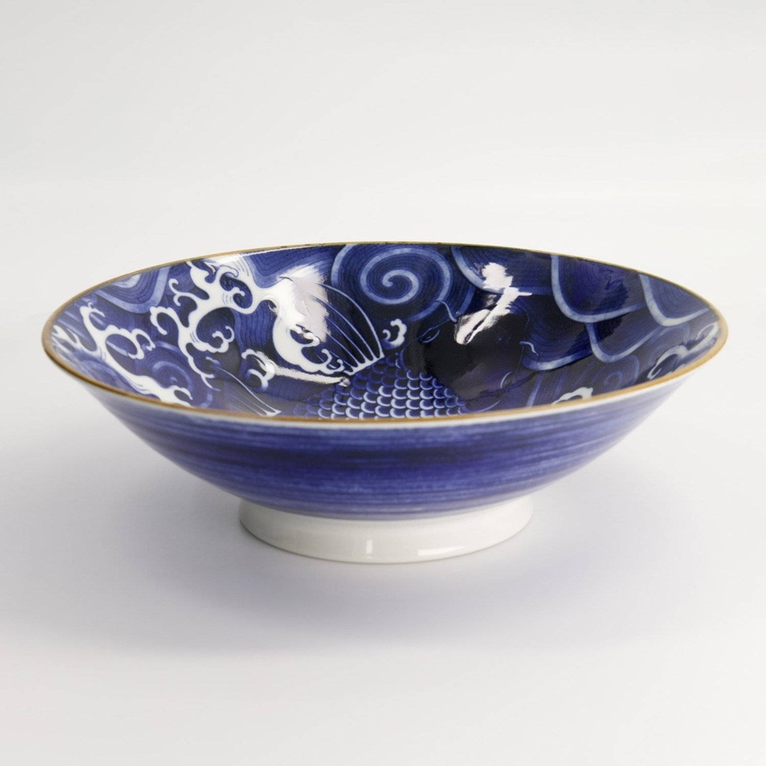 Japonism Carp Menbachi Porcelain Bowl 25.2x7.7cm 1600ml Blue Tokyo Design1
