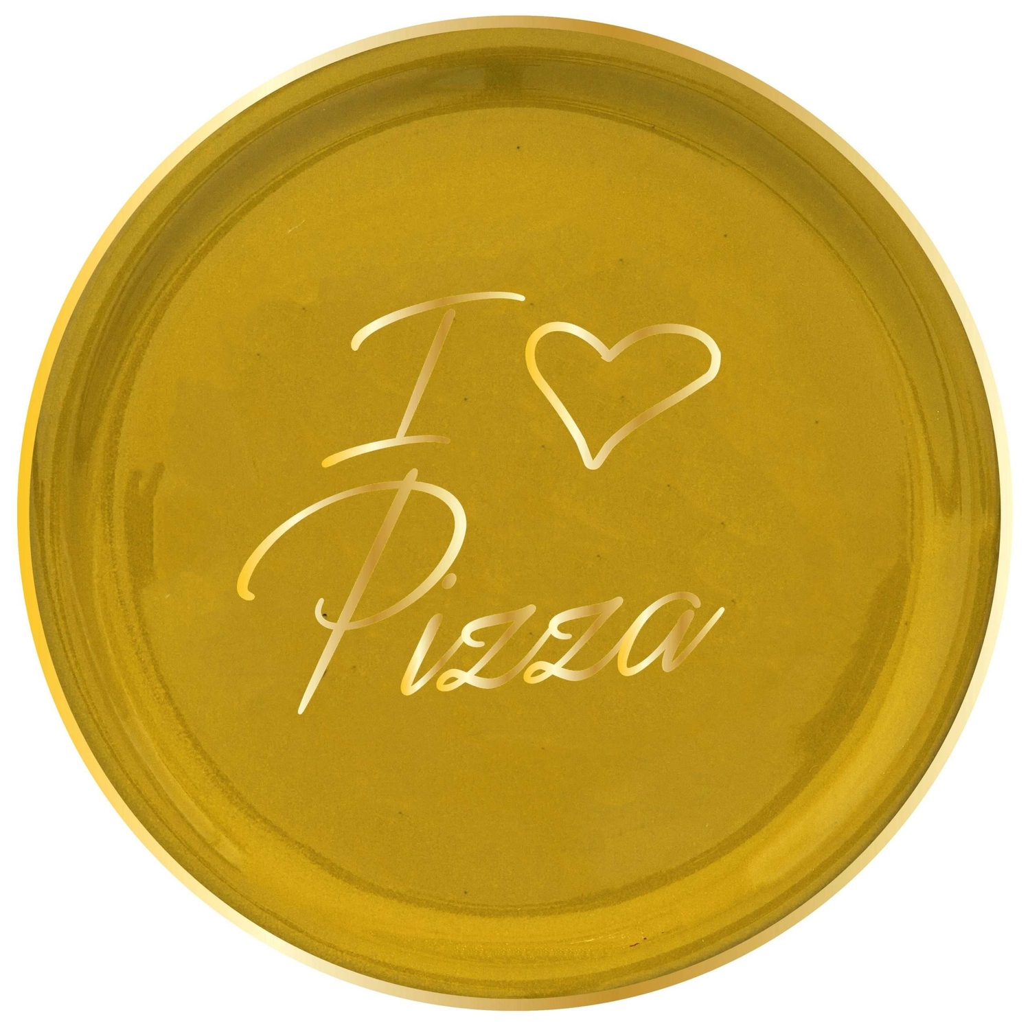 Piatto Pizza Con Scritta Oro I Love Pizza Giallo Ceramica E Oro Vero Arcucci