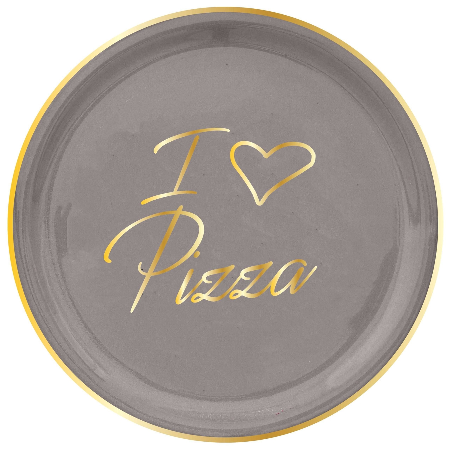 Piatto Pizza Con Scritta Oro I Love Pizza Grigio Ceramica E Oro Vero Arcucci