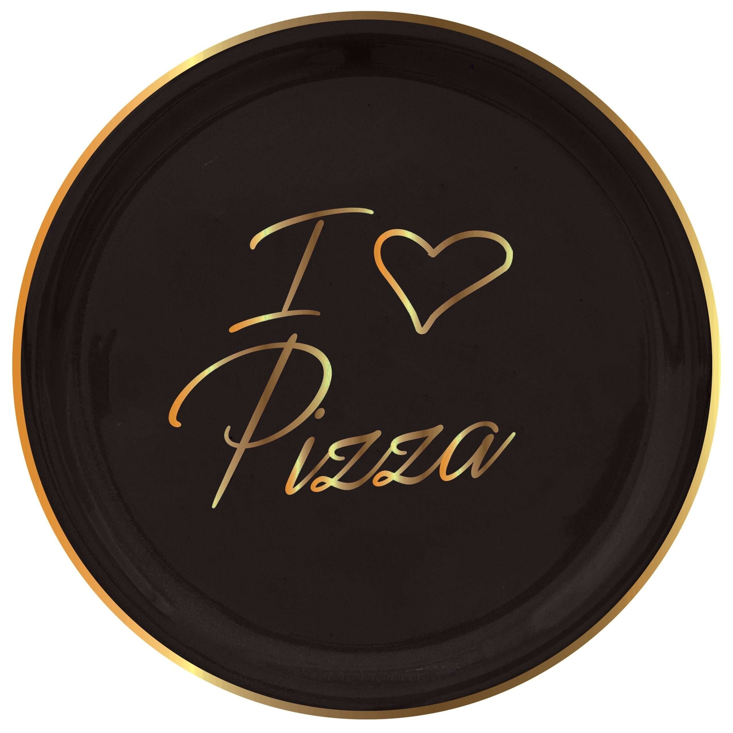 Piatto Pizza Con Scritta Oro I Love Pizza Nero Ceramica E Oro Vero Arcucci