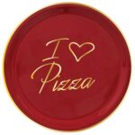 Piatto Pizza Con Scritta Oro I Love Pizza Rosso Ceramica E Oro Vero Arcucci