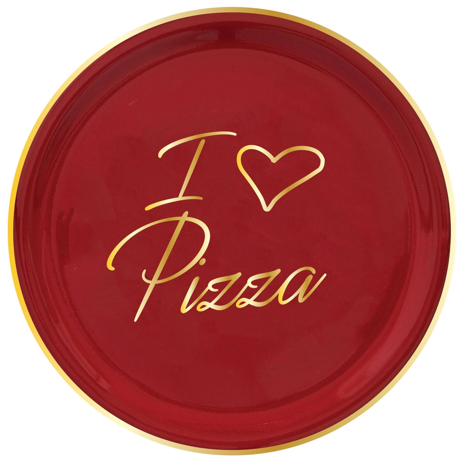 Piatto Pizza Con Scritta Oro I Love Pizza Rosso Ceramica E Oro Vero Arcucci