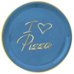 Turquoise Ceramic Pizza Plate with "I Love Pizza" Gold Lettering and Real Gold by Arcucci