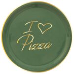Piatto Pizza Con Scritta Oro I Love Pizza Verde Ceramica E Oro Vero Arcucci