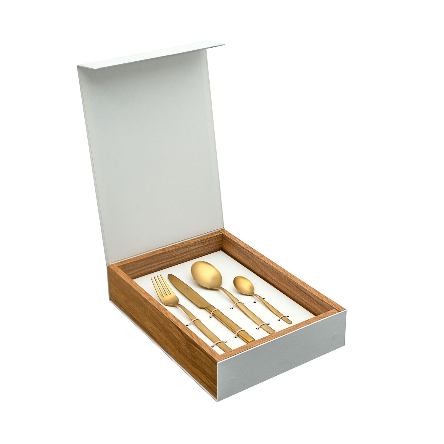 Dalper 24 Pieces Cutlery Set Wooden Carton Box White 2