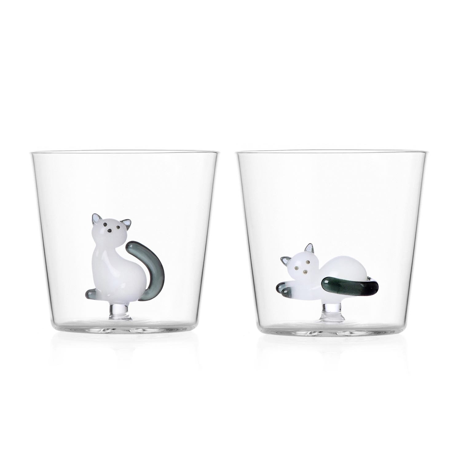 Tumbler Tabby Cat Set 2 Bicchieri Gatti Bianchi E Grigi By Ichendorf