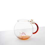 Tabby Cat Caraffa Tonda Gatto Bianco Con Pesce Rosa Ichendorf Milano