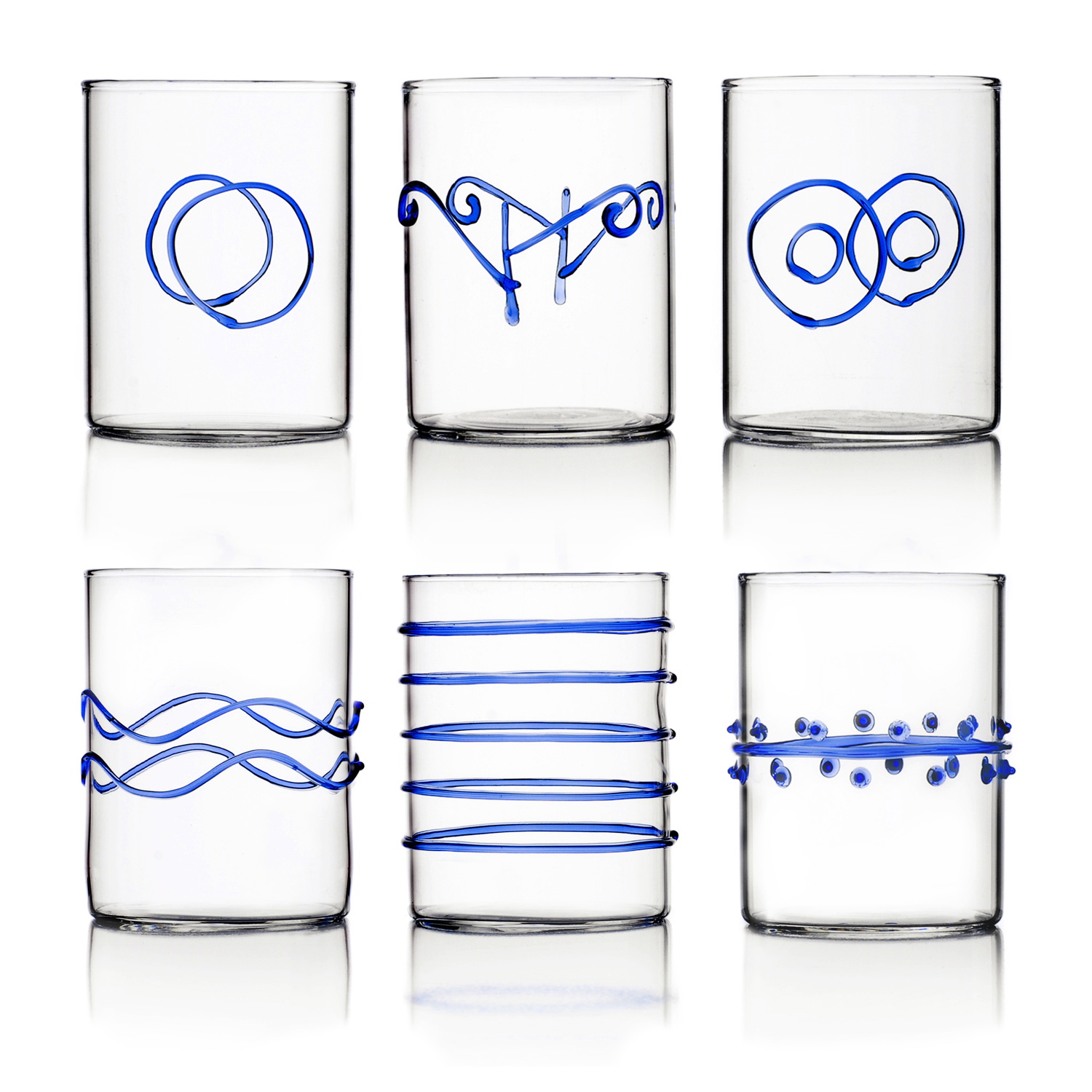 Deco Blue Set 6 Bicchieri Tumbler Vetro Borosilicato Fatti A Mano Ichendorf Milano