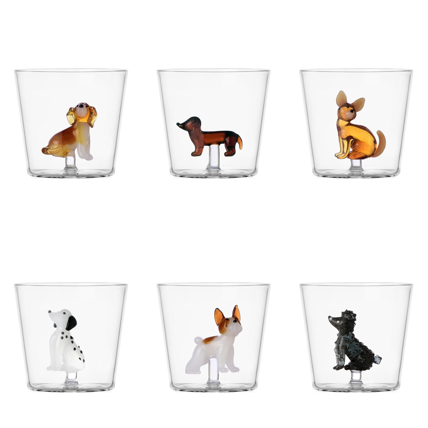 Set 6 Bicchieri Dogs Vetro Borosilicato Ichendorf Milano Mix3