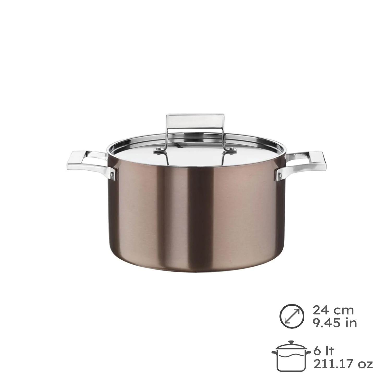 Century Casseruola Fonda In Trimetallo Con Coperchio 24cm 6lt