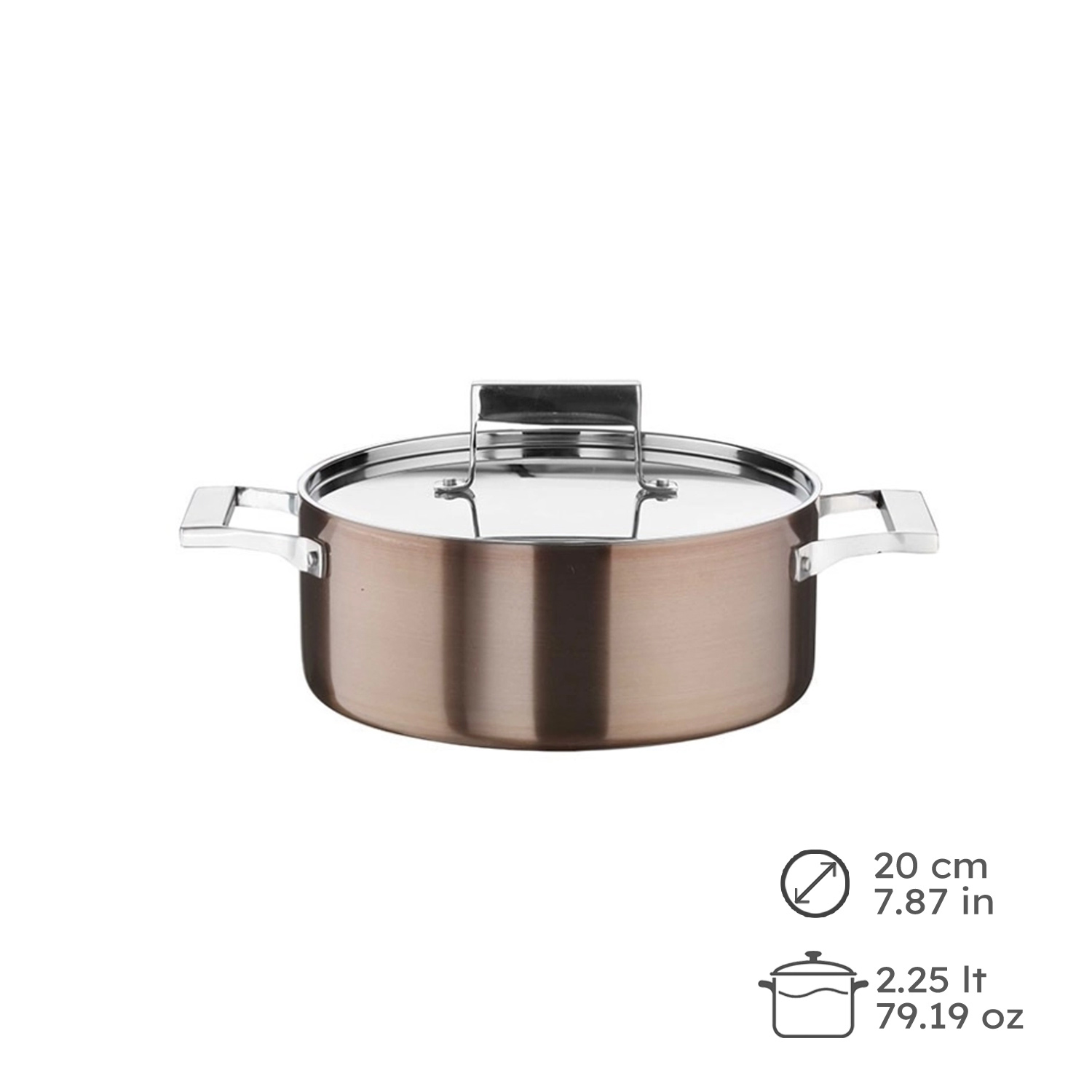 Century Casseruola Mezza Fonda In Trimetallo Con Coperchio 20cm 2.25lt 1