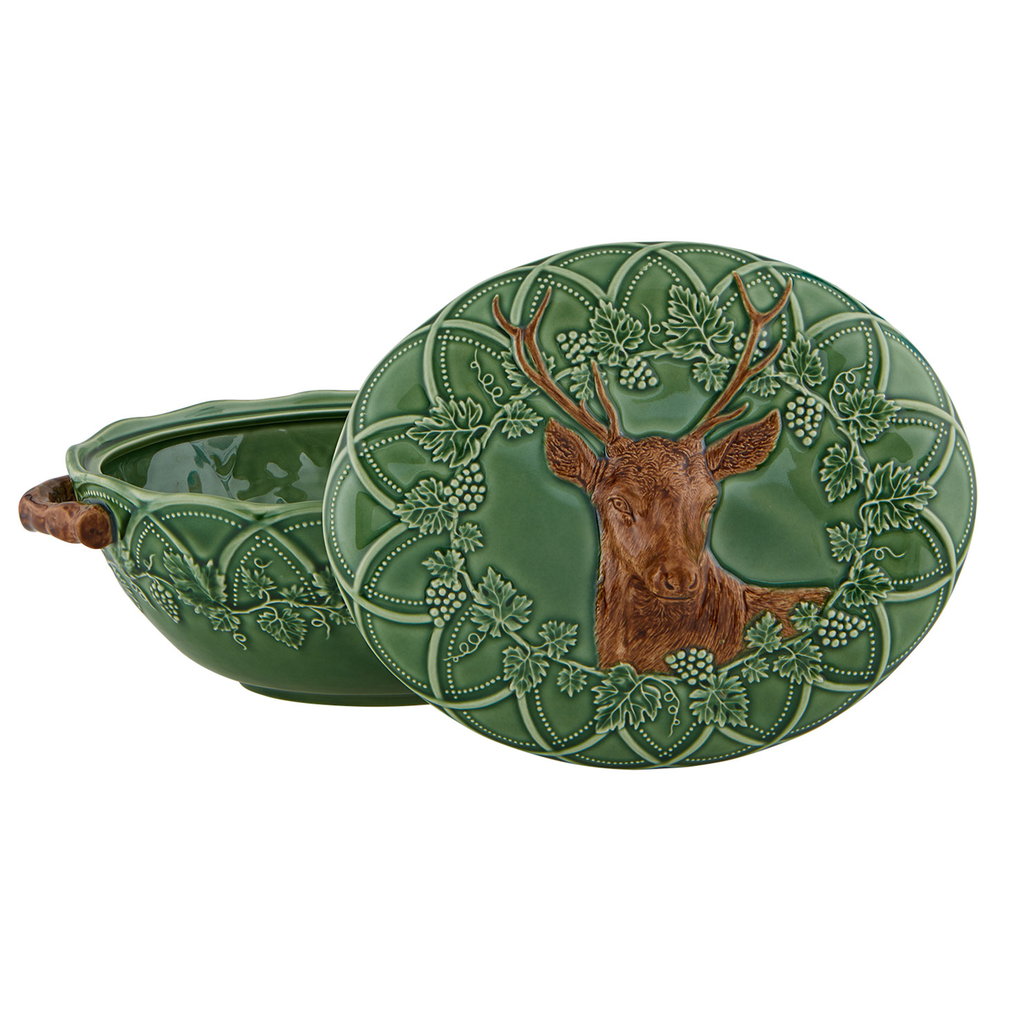 Bordallo Pinheiro Zuppiera Cervo Linea Bosco Verde Scoperchiata 65027275